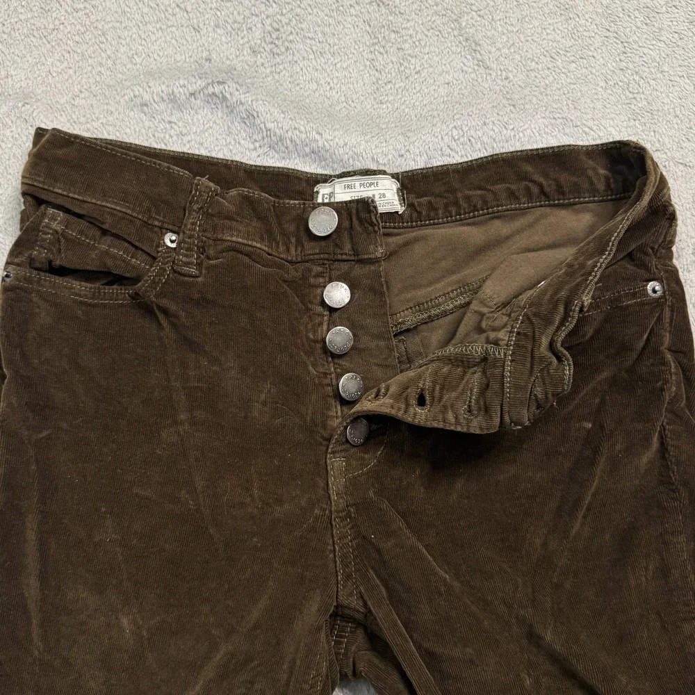 Free‎ People Brown Corduroy Button Fly Cropped Jeans Women's Tag Size 28